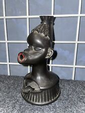 Vtg 1950-60'S NOVELTY CERAMIC AFRICAN LADY SMOKING HEAD ASHTRAY Barsony 7