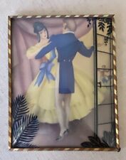 Vintage Reverse Painted Convex  Silhouette Courting Couple Dancing Minstrel picture