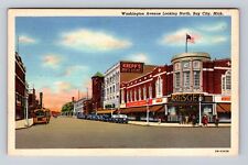 Bay City MI-Michigan, Washington Avenue Looking North, Vintage Souvenir Postcard picture