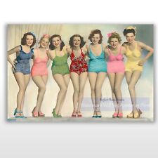 1940s Beach Babes Girls in Bathing Suits Colorful Vintage Photo Print picture
