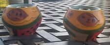 Vintage Colourful Candle Holders with Incised Decor from Spain clay Pottery picture