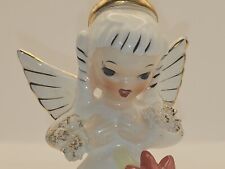 Vtg Xmas 1950's Napco December Birthday Angel Figurine Poinsettia Japan A1372 picture