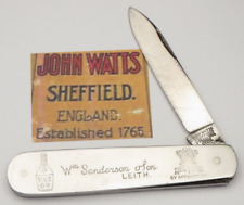 Vintage JOHN WATTS SHEFFIELD STAINLESS Jack Knife Metal Handles Advertising picture
