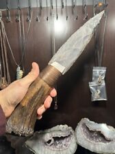 Large Flint Knapped Agate Knife w/ Antiqued Antler Handle Neolithic picture