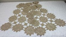 Vintage Dresser Scarf, Hand Crocheted, Flower Design, Beige, Linen/Cotton picture