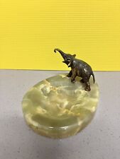 Vintage Austrian green onyx and brass elephant ash tray. picture