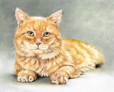✪ ORIGINAL Oil Portrait Painting CELTIC SHORTHAIR Artist Signed Cat Art Orange picture