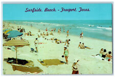 c1950's Blue Water, Umbrellas, Sunshine, Surfside Beach Freeport TX Postcard picture