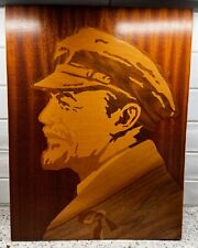 Vintage Soviet Russian wall hanging inlaid wood plaque Vladimir Lenin picture