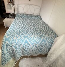 Vintage Rare Chenille Bedspread White Beautiful Blue & White picture