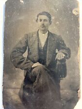 1880s Hand Colored Tintype Photo Studio Portrait Young Man Gentleman Baggy Suit picture