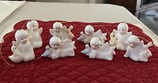 8 Vintage Porcelain Miniature Angel Ornaments with Duck, Bunny, Squirrel, Bird picture