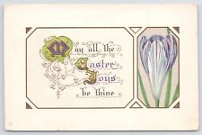 Easter~Art Deco~Joys Be Thine Calligraphy~Crocus~Gold~Emboss~Stecher 15D~Vtg PC picture