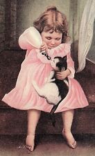 Young Girl Feeding Cat from Bottle Postcard Double Postmark 1908 pc65 picture