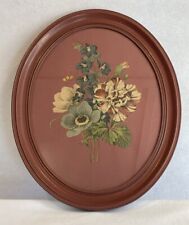 Vintage Oval Framed Floral Painting Print Maroon Red Dramatic picture