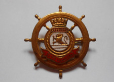 HMS  VANGUARD  second war Battleship enamel -gilt ship  wheel sweetheart brooch picture