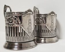 Vintage 2 Melchior Spasskaya Tower Podstakannik Tea Cup Holders Soviet USSR picture