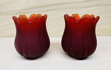 Vintage Faroy Glass TULIP Votives Candleholders Ruby Amberina Satin Glass GLOWS picture
