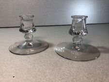 2 Heisey Mercury Clear Single Light Candle Stick Holder Dimly Glows under UV picture