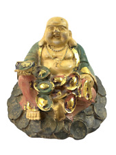 Vintage Hand Painted Laughing Buddha With Coins Statue Figurine picture