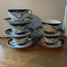 5 Vintage Moriage Dragonware teacup saucers plates Hand Painted geisha face picture