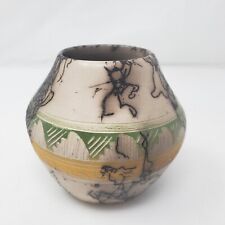 Horse Hair Hand Thrown Pottery Vase Signed Southwest picture
