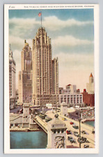 Postcard The Tribune Tower And Michigan Avenue Bridge Chicago Illinois picture