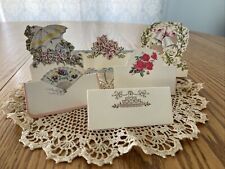 1920s 40s Ephemera Die-cut 6 Pc Place Card Pansy Roses Tea Party Wedding VTG picture