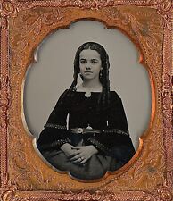 Beautiful Teenage Girl Curled Hair Ringlets 1/6 Plate Clear Glass Ambrotype T418 picture