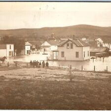 1910s Mystery Small Town Flooded Sharp RPPC People Birds Eye Photo Downtown A156 picture
