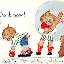 Vintage 1911 Boy Spanking Hitting With Wooden Board Dog Funny Humor Postcard picture