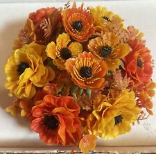 Vintage Plastic Flowers Candle Wreath 1970’s Orange Fall Thanksgiving Halloween  picture