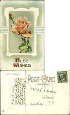 Best Wishes yellow rose Art Deco frame c1910 vintage postcard picture