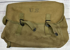 Vtg WWII US Military Small Canvas Bag Brown Fold Over Closure 1943 picture