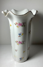 Vintage Shaddy Japan Floral Ruffle Ceramic Vase with Gold Trim 1980s 9 in. picture