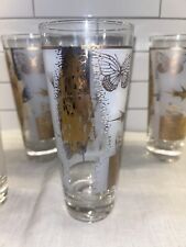 VTG 6 Fred Press Butterfly & Thistle Highball Glasses 12oz 22k Gold Culver Style picture