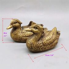 1 Pair Chinese Feng Shui Brass Mandarin Ducks Statue Symbol Love Happiness AS235 picture