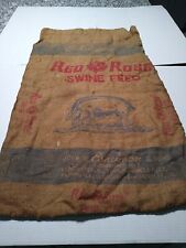 Vintage Large Burlap Bag Red Rose Swine Feed Esnelman & Sons Lancaster Pa. clean picture