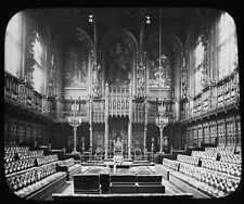 ANTIQUE B&W Magic Lantern Slide HOUSE OF LORDS LONDON C1890 VICTORIAN PHOTO picture