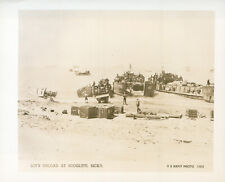 1943 WWII  LST's unload at Scoglitti Sicily US Navy by Official Photo Co. picture