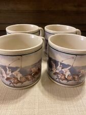 Vintage Ralph Lauren Polo Coffee Mugs Cups Set Of 4 Series Polo Match Scene 1987 picture