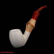 AGovem Carved Meerschaum Smoking Tobacco Pipe w Bamboo Turkish Pipe AGM-1440 picture