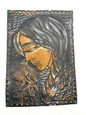 Vintage Lady Woman Stamped Hammered Copper Wall Art 11.5x8