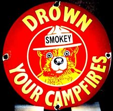SMOKEY BEAR - DROWN YOUR CAMPFIRE,  PORCELAIN COLLECTIBLE, RUSTIC, ADVERTISING  picture
