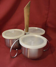 Mid Century Modern Teak Handled Tri Condiment Caddy with Lids picture
