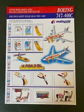 safety card MALAYSIA AIRLINES Boeing B747-400C picture
