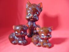 Vintage Kitsch Brown Cat with 3  Kittens Set Redware Ceramic Japan picture