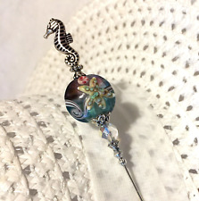 HATPIN with Hand Made Light BLUE Glass SEA Life set in Silver Finish + Seahorse picture