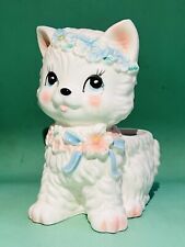 VTG Inarco Ceramic Kitten Cat Planter Kitsch Japan Floral Head Wreath MCM Easter picture