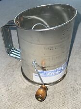 Vintage Bromwell's 3 Cup Measuring Sifter Wood Crank Handle Made In USA picture